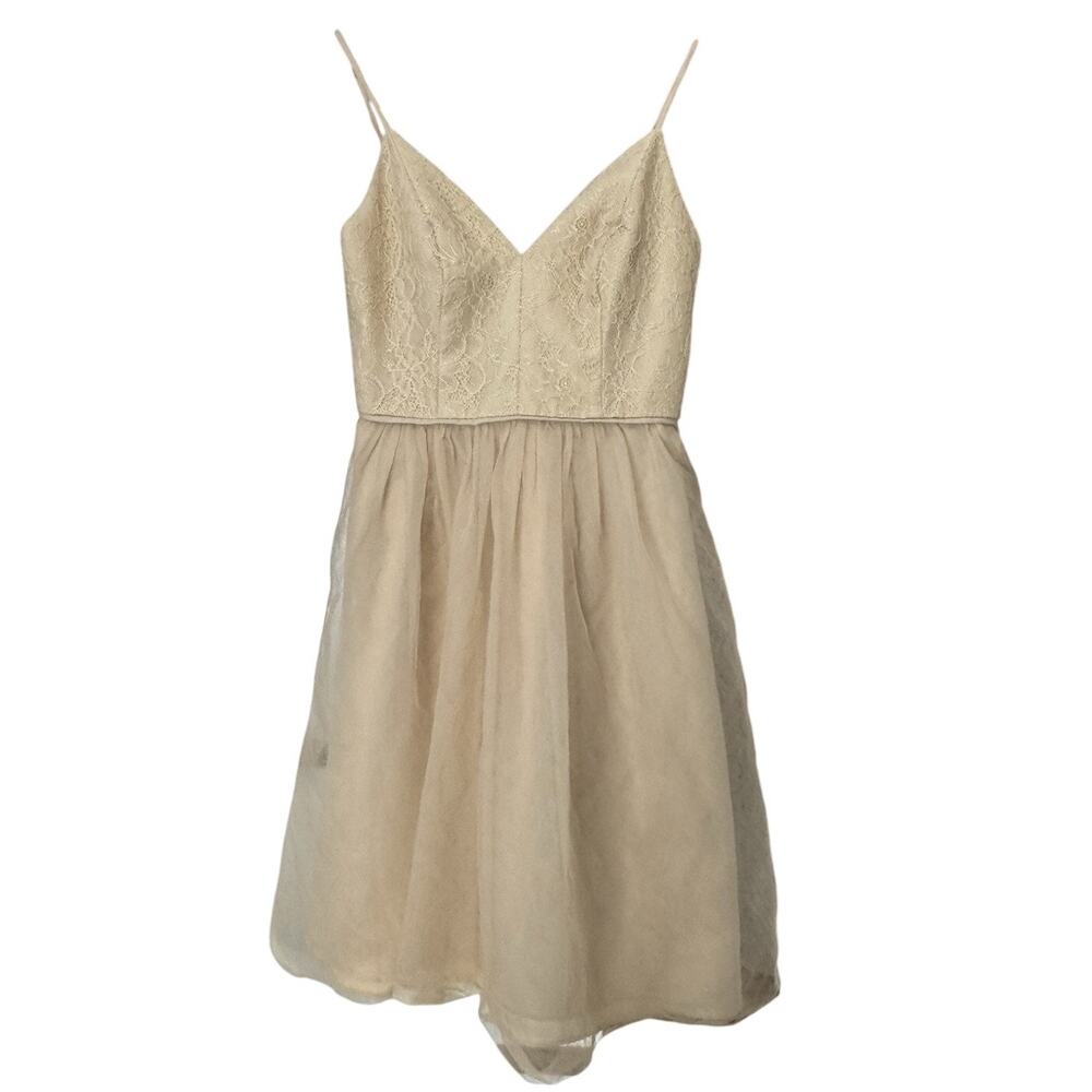 Women's Davids Bridal Lace Top V-Neck Cream Dress - Size 4